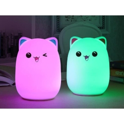 Lampka nocna dla dzieci led kot kotek rgb pilot