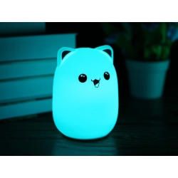 Lampka nocna dla dzieci led kot kotek rgb pilot
