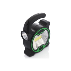 Mocna lampa latarka warsztatowa led cob z uchwytem halogen na baterie
