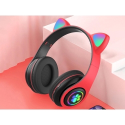 Słuchawki bezprzewodowe bluetooth radio fm mp3 kocie uszy podświetlenie led