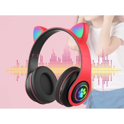 Słuchawki bezprzewodowe bluetooth radio fm mp3 kocie uszy podświetlenie led