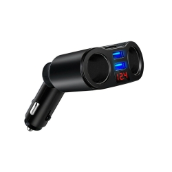 Rozdzielacz zapalniczki ładowarka 2 usb woltomierz