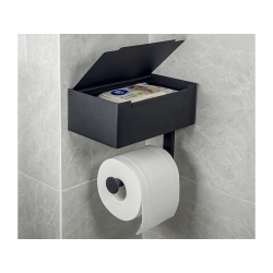 Uchwyt na papier toaletowy z pojemnikiem na chusteczki półką czarny loft wc