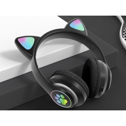 Słuchawki bezprzewodowe bluetooth radio fm mp3 kocie uszy podświetlenie led