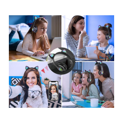 Słuchawki bezprzewodowe bluetooth radio fm mp3 kocie uszy podświetlenie led