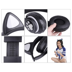 Słuchawki bezprzewodowe bluetooth radio fm mp3 kocie uszy podświetlenie led