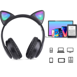 Słuchawki bezprzewodowe bluetooth radio fm mp3 kocie uszy podświetlenie led