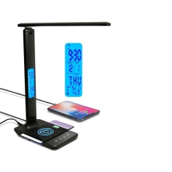 Lampka biurkowa led szkolna usb zegar ładowarka qi