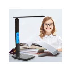 Lampka biurkowa led szkolna usb zegar ładowarka qi