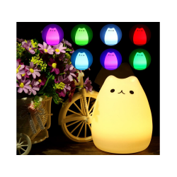 Lampka nocna dla dzieci led rgb kot dotyk silikon