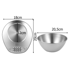 Elektroniczna waga kuchenna z misą 5kg/1g cyfrowa precyzjna metalowa