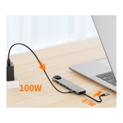 Hub adapter 8w1 przejściówka 2x usb-c thunderbolt 3 2xusb hdmi sd rj45