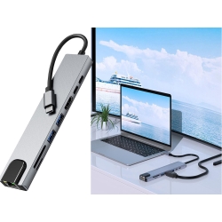 Hub adapter 8w1 przejściówka 2x usb-c thunderbolt 3 2xusb hdmi sd rj45