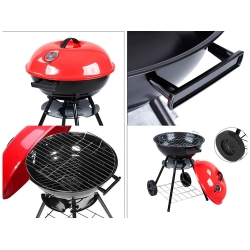 Grill węglowy brykietowy ogrodowy kółka pokrywa okrągły zamykany przenośny