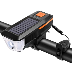 Lampka rowerowa przednia led z klaksonem sygnałem solarna na kierownicę