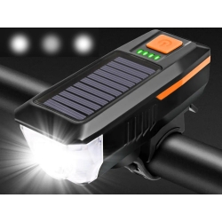 Lampka rowerowa przednia led z klaksonem sygnałem solarna na kierownicę