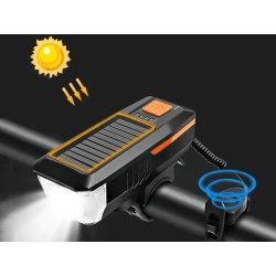 Lampka rowerowa przednia led z klaksonem sygnałem solarna na kierownicę