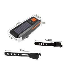 Lampka rowerowa przednia led z klaksonem sygnałem solarna na kierownicę