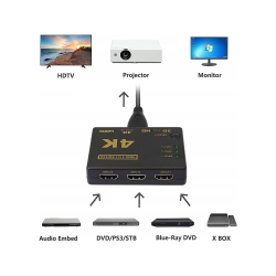 Switch rozdzielacz 3x do 1 hdmi 4k uhd + pilot ir