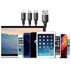 Kabel usb 3w1 do telefonu przewód lightning iphone micro usb type-c 1,2m