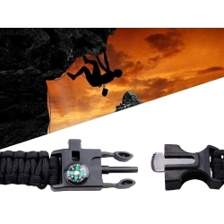 Bransoletka survival opaska 5w1 kompas krzesiwo linka nóż linka paracord