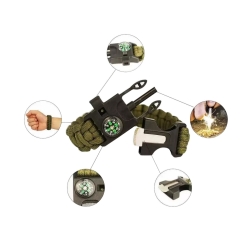 Bransoletka survival opaska 5w1 kompas krzesiwo linka nóż linka paracord