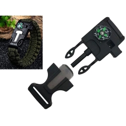 Bransoletka survival opaska 5w1 kompas krzesiwo linka nóż linka paracord