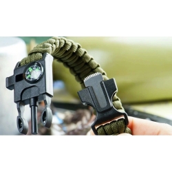Bransoletka survival opaska 5w1 kompas krzesiwo linka nóż linka paracord