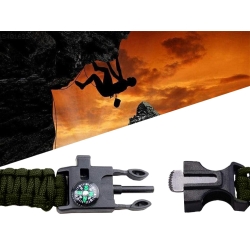 Bransoletka survival opaska 5w1 kompas krzesiwo linka nóż linka paracord