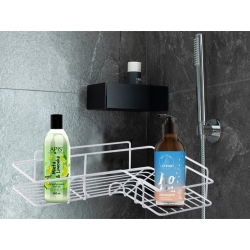 Półka łazienkowa do łazenki pod prysznic narożna loft wisząca haczyk biała