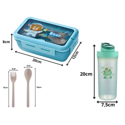 Lunchbox śniadaniówka pojemnik na śniadanie obiad sztućce z bidonem zestaw