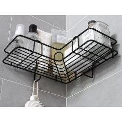 Półka łazienkowa do łazenki pod prysznic narożna loft wisząca haczyk czarna
