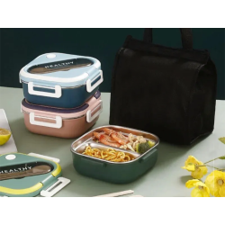Śniadaniówka z przegródkami pojemnik sztućce lunchbox do mikrofali 1000ml