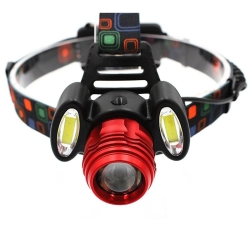 Latarka czołowa akumulatorowa LED CREE-T6+2*cob wodoodporna zoom