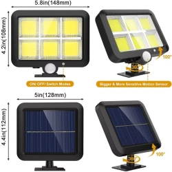 Ścienna lampa solarna SMT-F120-6COB pilot, czujnik ruchu i zmierzchu