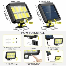 Ścienna lampa solarna SMT-F160-8COB pilot, czujnik ruchu i zmierzchu