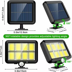 Ścienna lampa solarna SMT-F160-8COB pilot, czujnik ruchu i zmierzchu