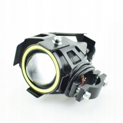 2 x HALOGEN MOTOCYKLOWY U7 LED+RING+WŁĄCZNIK CZARNy