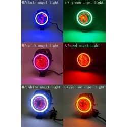 2 x HALOGEN MOTOCYKLOWY U7 LED+RING+WŁĄCZNIK CZARNy