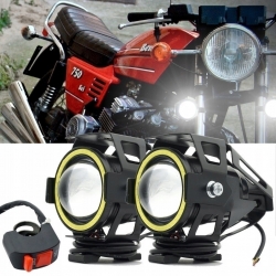 2 x HALOGEN MOTOCYKLOWY U7 LED+RING+WŁĄCZNIK CZARNy