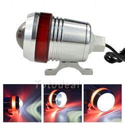 2 X HALOGEN MOTOCYKLOWY LED CREE+WŁĄCZNIK z RINGIEM red/silver